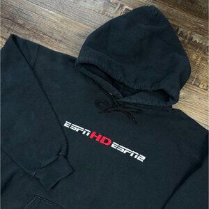 Vintage ESPN Logo Hanes Ultimate Cotton Hoodie Mens Medium Black Heavyweight